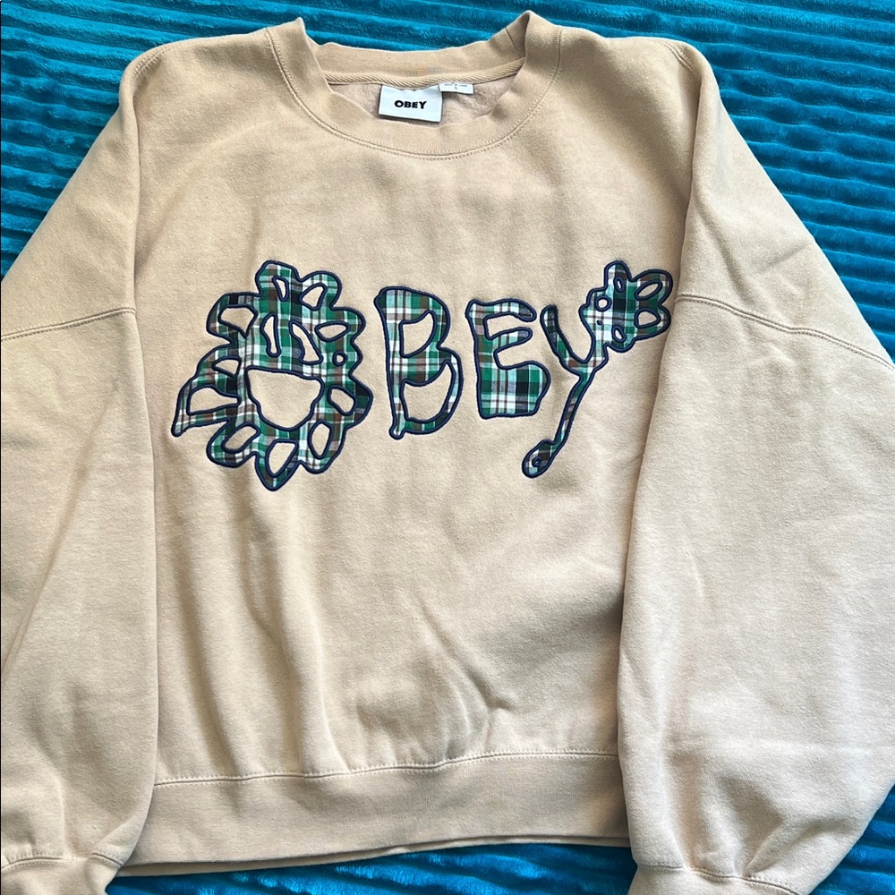 Obey Beige Graphic Crew Neck Sweater